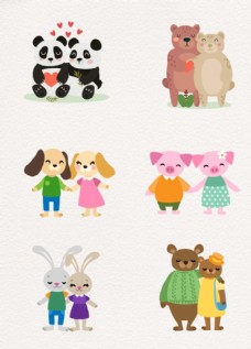 七夕情人节可爱设计小动物爱情图案