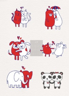 七夕情人节红白简约线条设计动物