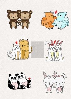 七夕情人节手绘绘画卡通动物