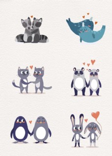 七夕情人节卡通精致设计可爱动物爱情