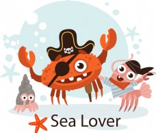 卡通海盗装扮海洋动物