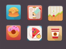 点餐系统扁平化拟物卡通彩色图标